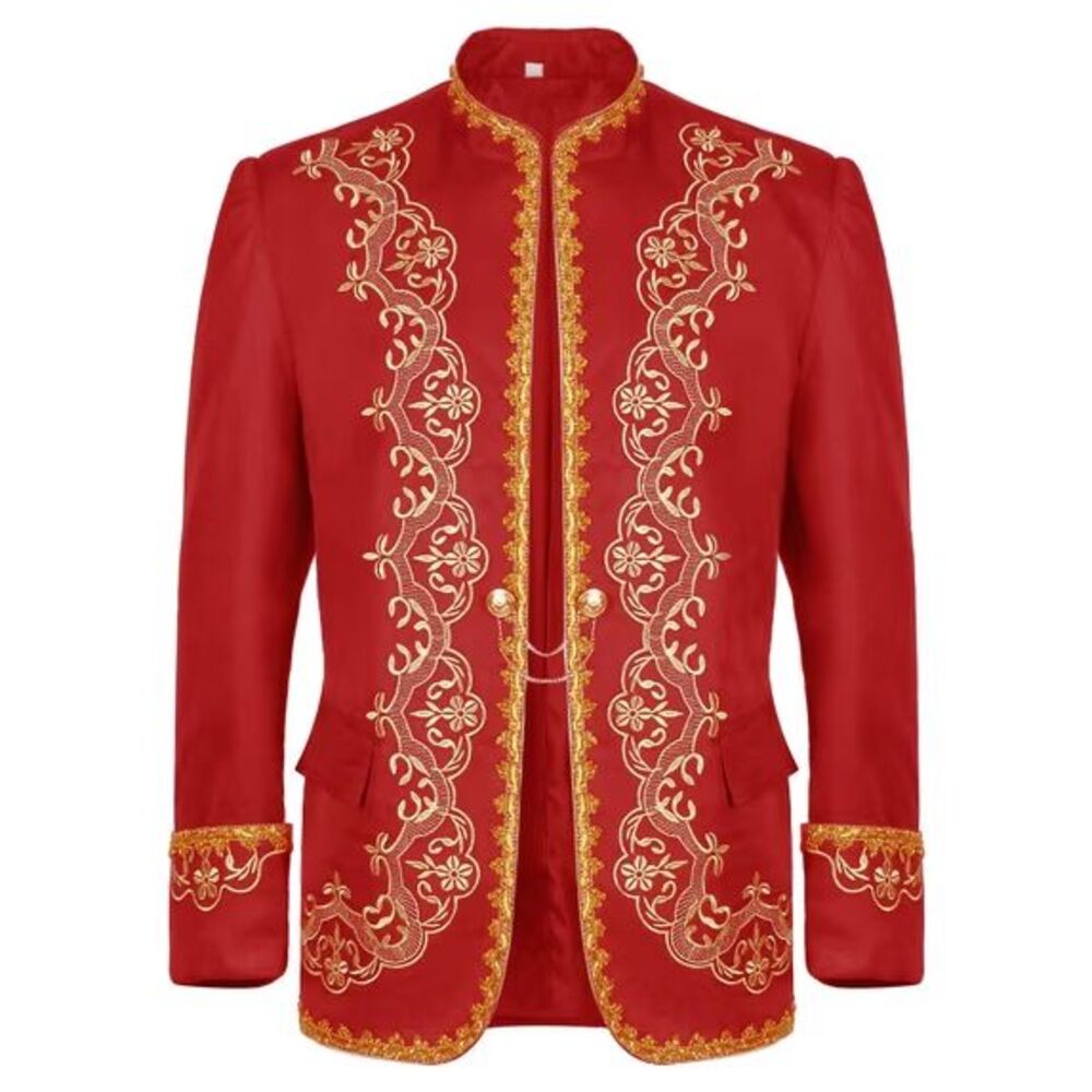 Men's Medieval Red w Gold Trim Formal Jacket Adult Court Uniform Costume  Size S